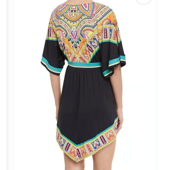 Trina Turk Size M Nepal Black Paisley Tunic Swim Cover up Mini Dress Luxury Pool - Picture 2 of 9